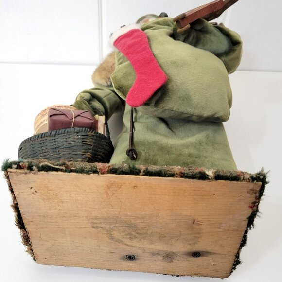 Primitive Handcrafted Father Christmas Santa Claus Figurine With Velvet Coat & F - Picture 7 of 8